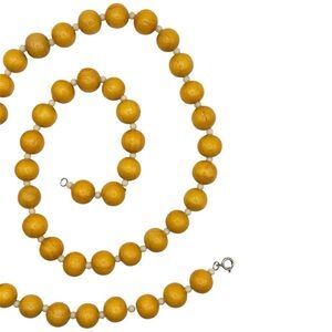 Vintage Chunky Beaded Yellow Necklace Single Strand Estate Costume Jewelry Boho